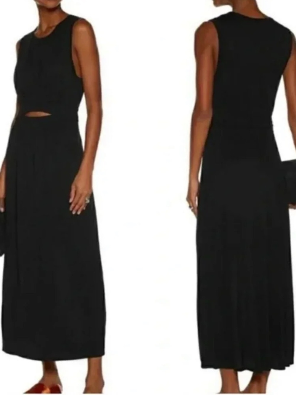 A.L.C. Hudson Cutout Smocked Waist Knit Jersey Midi Dress Black Casual Women’s M